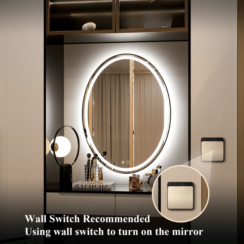 Modern Oval Frontlit Bathroom LED Mirror with Anti Fog Dimmable Light Waterproof Wall Mounted Vanity Mirror with Aluminum Frame