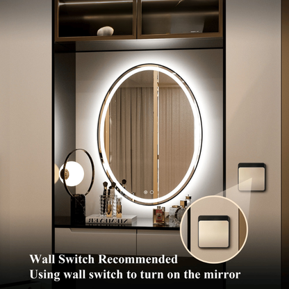 Modern Oval Frontlit Bathroom LED Mirror with Anti Fog Dimmable Light Waterproof Wall Mounted Vanity Mirror with Aluminum Frame