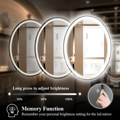 Modern Oval Frontlit Bathroom LED Mirror with Anti Fog Dimmable Light Waterproof Wall Mounted Vanity Mirror with Aluminum Frame