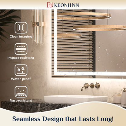 3 Color Energy Saving Frontlit & Backlit LED Bathroom Mirror Anti-Fog Dimmable Wall Mounted Vanity Mirror 3000K 4500K 6000K
