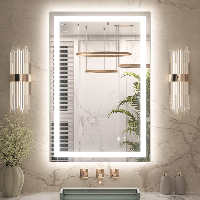 3 Color Energy Saving Frontlit & Backlit LED Bathroom Mirror Anti-Fog Dimmable Wall Mounted Vanity Mirror 3000K 4500K 6000K
