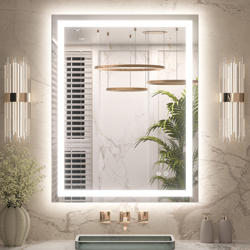 3 Color Backlit LED Bathroom Mirror Anti-Fog Dimmable Wall Mounted Vanity Mirror 3000K 4500K 6000K IP54 Waterproof
