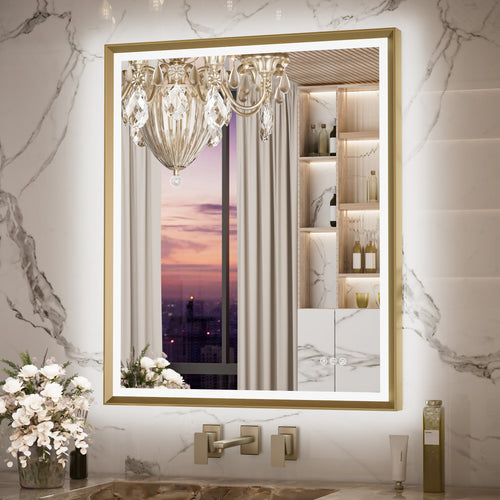 3 Color Backlit LED Bathroom Mirror Anti-Fog Dimmable Wall Mounted Vanity Mirror 3000K 4500K 6000K IP54 Waterproof