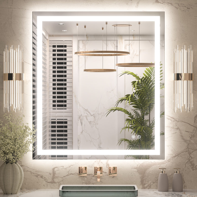 3 Color Backlit LED Bathroom Mirror Anti-Fog Dimmable Wall Mounted Vanity Mirror 3000K 4500K 6000K IP54 Waterproof