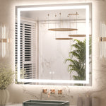 3 Color Backlit LED Bathroom Mirror Anti-Fog Dimmable Wall Mounted Vanity Mirror 3000K 4500K 6000K IP54 Waterproof