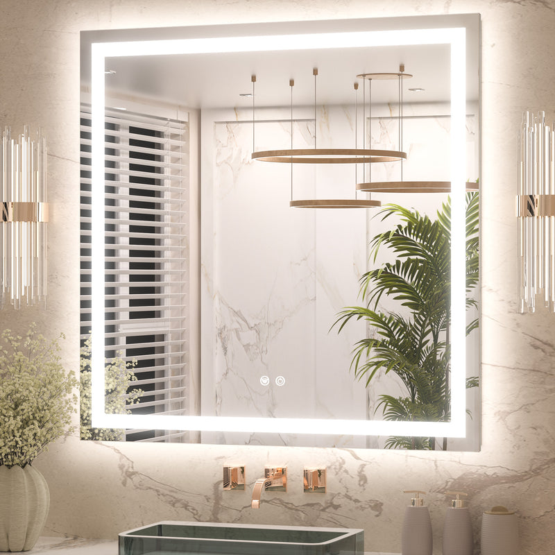 3 Color Energy Saving Frontlit & Backlit LED Bathroom Mirror Anti-Fog Dimmable Wall Mounted Vanity Mirror 3000K 4500K 6000K