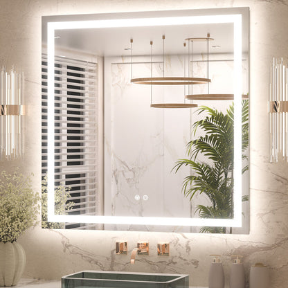 3 Color Energy Saving Frontlit & Backlit LED Bathroom Mirror Anti-Fog Dimmable Wall Mounted Vanity Mirror 3000K 4500K 6000K