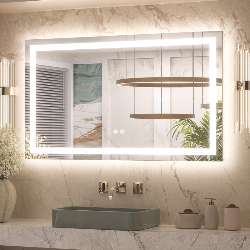 3 Color Backlit LED Bathroom Mirror Anti-Fog Dimmable Wall Mounted Vanity Mirror 3000K 4500K 6000K IP54 Waterproof