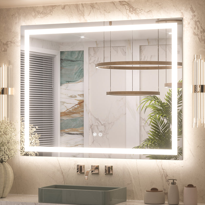 3 Color Energy Saving Frontlit & Backlit LED Bathroom Mirror Anti-Fog Dimmable Wall Mounted Vanity Mirror 3000K 4500K 6000K