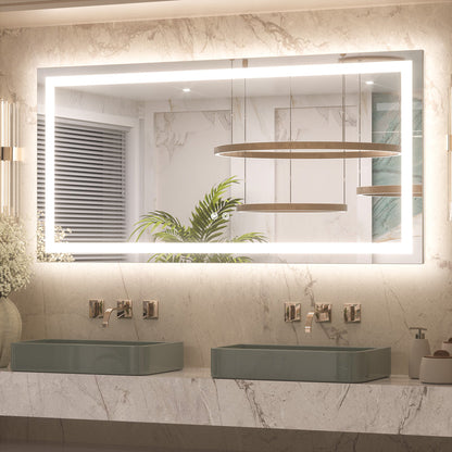 3 Color Energy Saving Frontlit & Backlit LED Bathroom Mirror Anti-Fog Dimmable Wall Mounted Vanity Mirror 3000K 4500K 6000K