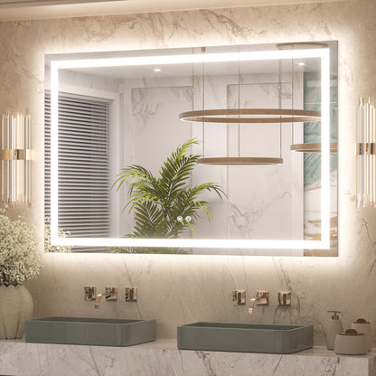 3 Color Energy Saving Frontlit & Backlit LED Bathroom Mirror Anti-Fog Dimmable Wall Mounted Vanity Mirror 3000K 4500K 6000K