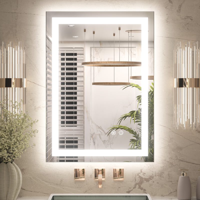 3 Color Energy Saving Frontlit & Backlit LED Bathroom Mirror Anti-Fog Dimmable Wall Mounted Vanity Mirror 3000K 4500K 6000K