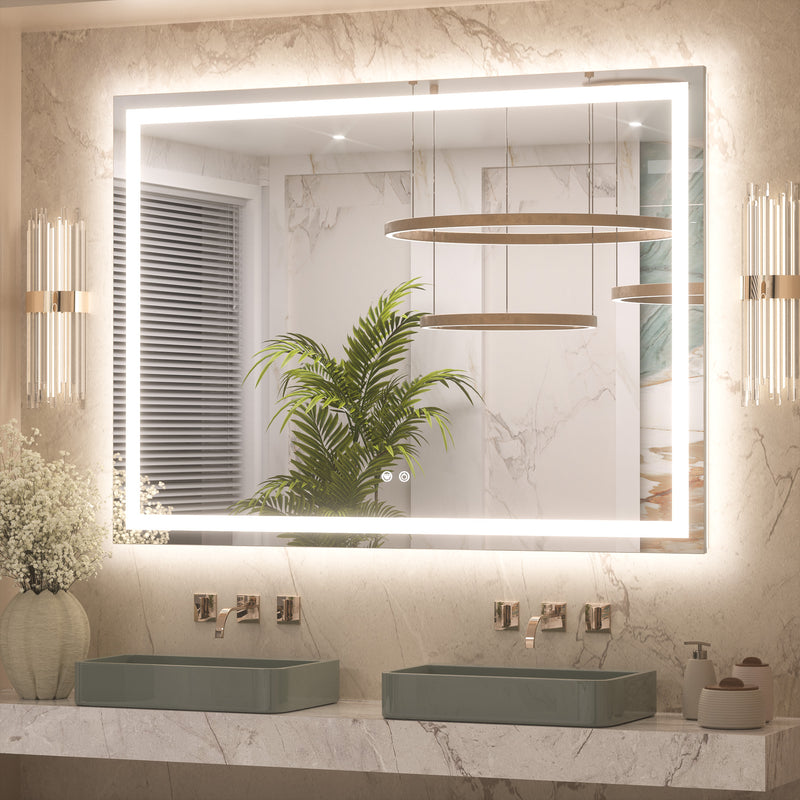 3 Color Energy Saving Frontlit & Backlit LED Bathroom Mirror Anti-Fog Dimmable Wall Mounted Vanity Mirror 3000K 4500K 6000K