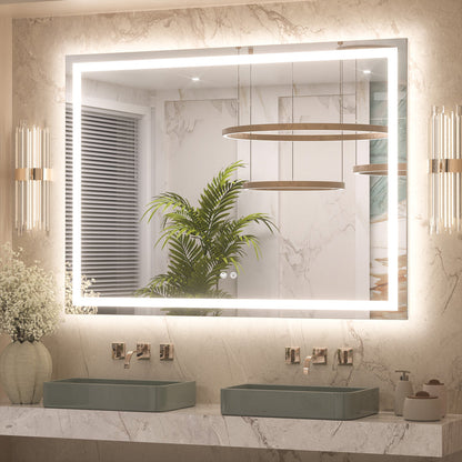 3 Color Energy Saving Frontlit & Backlit LED Bathroom Mirror Anti-Fog Dimmable Wall Mounted Vanity Mirror 3000K 4500K 6000K