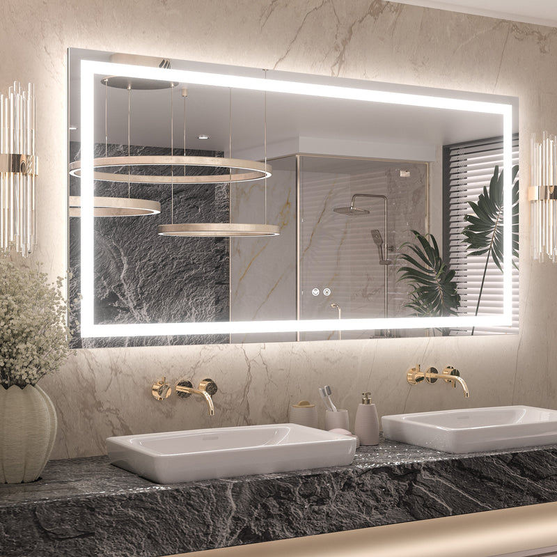 3 Color Energy Saving Frontlit & Backlit LED Bathroom Mirror Anti-Fog Dimmable Wall Mounted Vanity Mirror 3000K 4500K 6000K
