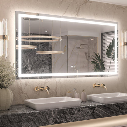 3 Color Backlit LED Bathroom Mirror Anti-Fog Dimmable Wall Mounted Vanity Mirror 3000K 4500K 6000K IP54 Waterproof