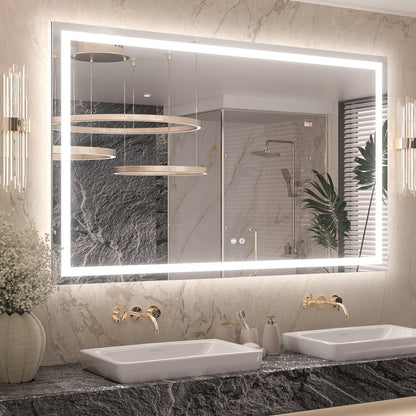 3 Color Energy Saving Frontlit & Backlit LED Bathroom Mirror Anti-Fog Dimmable Wall Mounted Vanity Mirror 3000K 4500K 6000K
