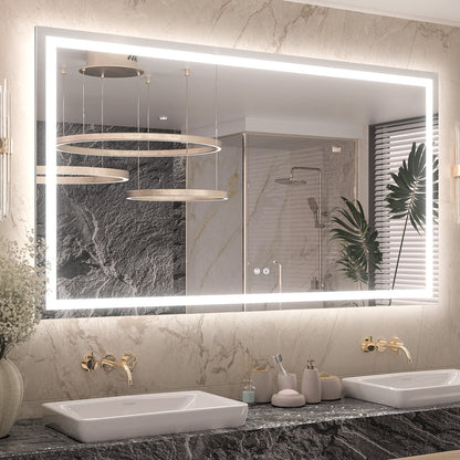 3 Color Energy Saving Frontlit & Backlit LED Bathroom Mirror Anti-Fog Dimmable Wall Mounted Vanity Mirror 3000K 4500K 6000K