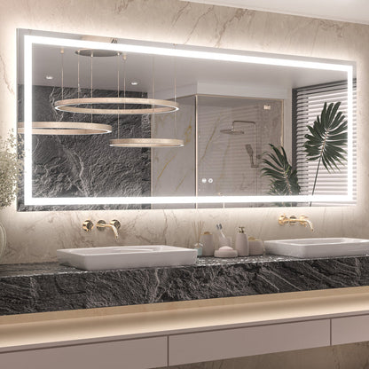 3 Color Backlit LED Bathroom Mirror Anti-Fog Dimmable Wall Mounted Vanity Mirror 3000K 4500K 6000K IP54 Waterproof
