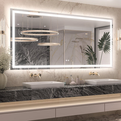 3 Color Energy Saving Frontlit & Backlit LED Bathroom Mirror Anti-Fog Dimmable Wall Mounted Vanity Mirror 3000K 4500K 6000K