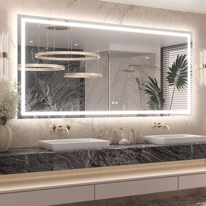 3 Color Backlit LED Bathroom Mirror Anti-Fog Dimmable Wall Mounted Vanity Mirror 3000K 4500K 6000K IP54 Waterproof