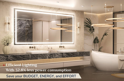 3 Color Energy Saving Frontlit & Backlit LED Bathroom Mirror Anti-Fog Dimmable Wall Mounted Vanity Mirror 3000K 4500K 6000K