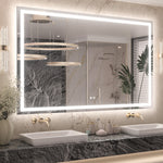 3 Color Energy Saving Frontlit & Backlit LED Bathroom Mirror Anti-Fog Dimmable Wall Mounted Vanity Mirror 3000K 4500K 6000K