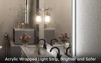 3 Color Backlit LED Bathroom Mirror Anti-Fog Dimmable Wall Mounted Vanity Mirror 3000K 4500K 6000K IP54 Waterproof