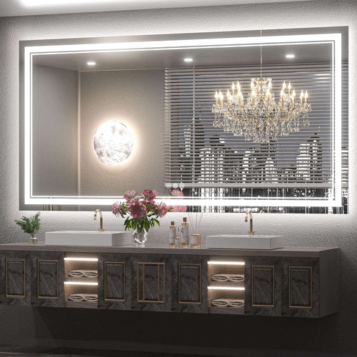 3 Color Energy Saving Frontlit & Backlit LED Bathroom Mirror Anti-Fog Dimmable Wall Mounted Vanity Mirror 3000K 4500K 6000K