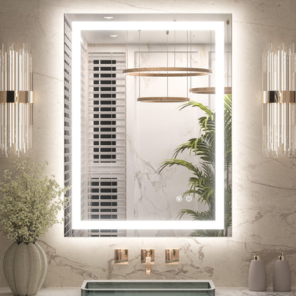 3 Color Energy Saving Frontlit & Backlit LED Bathroom Mirror Anti-Fog Dimmable Wall Mounted Vanity Mirror 3000K 4500K 6000K