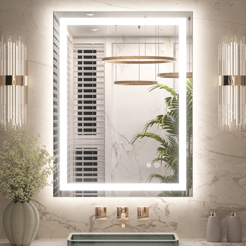 3 Color Backlit LED Bathroom Mirror Anti-Fog Dimmable Wall Mounted Vanity Mirror 3000K 4500K 6000K IP54 Waterproof