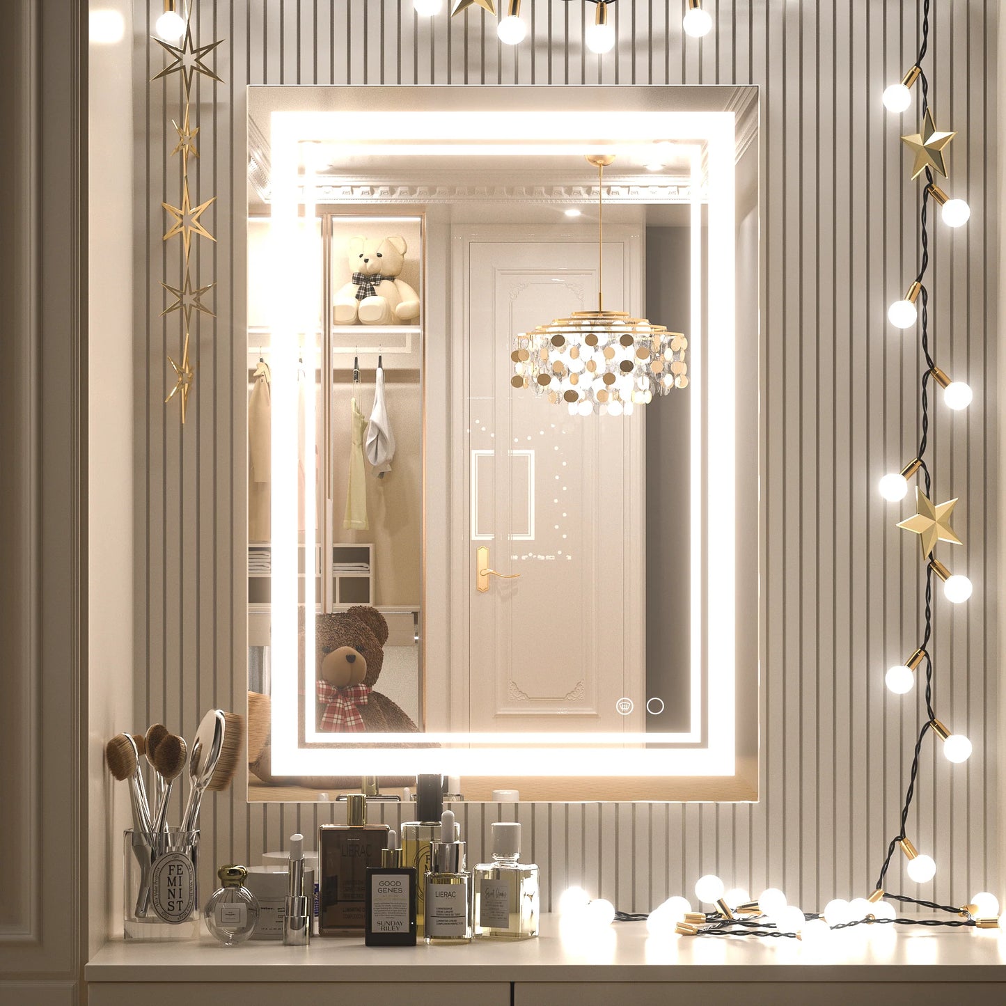 3 Color LED Bathroom Mirror Frontlit Anti Fog Dimmable Wall Mount Vanity Mirror 3000K 4500K 6000K