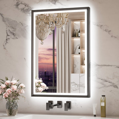 3 Color Frontlit & Backlit LED Bathroom Mirror Anti-Fog Dimmable Wall Mounted Vanity Mirror 3000K 4500K 6000K IP54 Waterproof