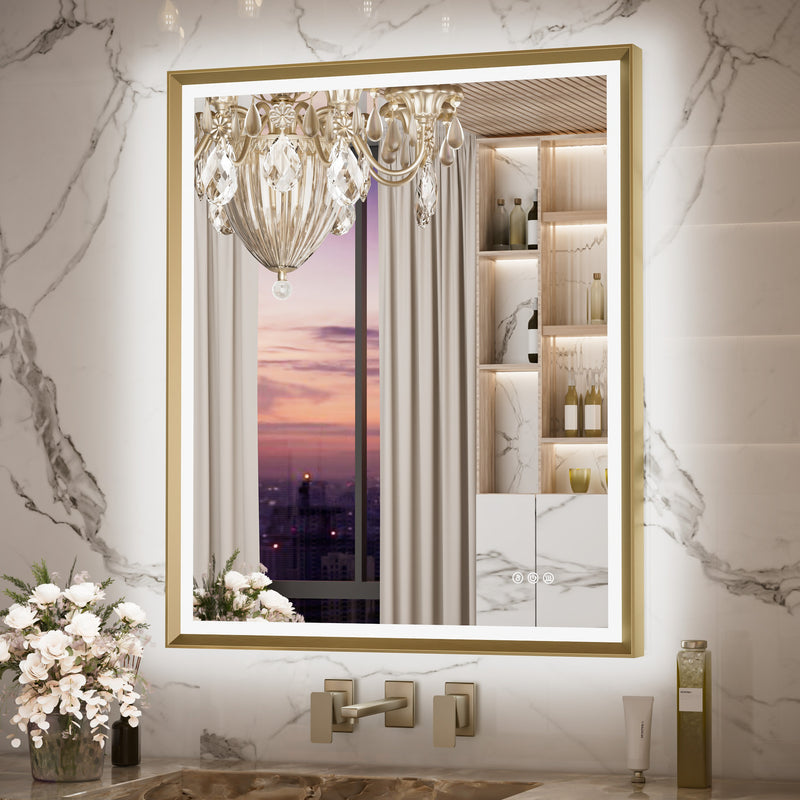 3 Color Frontlit & Backlit LED Bathroom Mirror Anti-Fog Dimmable Wall Mounted Vanity Mirror 3000K 4500K 6000K IP54 Waterproof