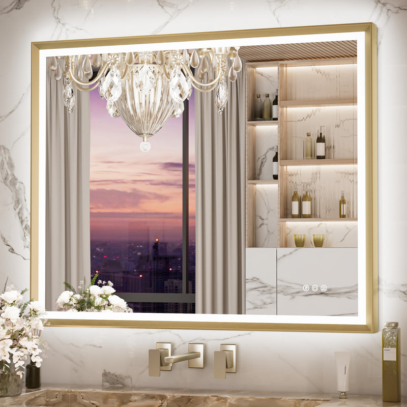 3 Color Frontlit & Backlit LED Bathroom Mirror Anti-Fog Dimmable Wall Mounted Vanity Mirror 3000K 4500K 6000K IP54 Waterproof