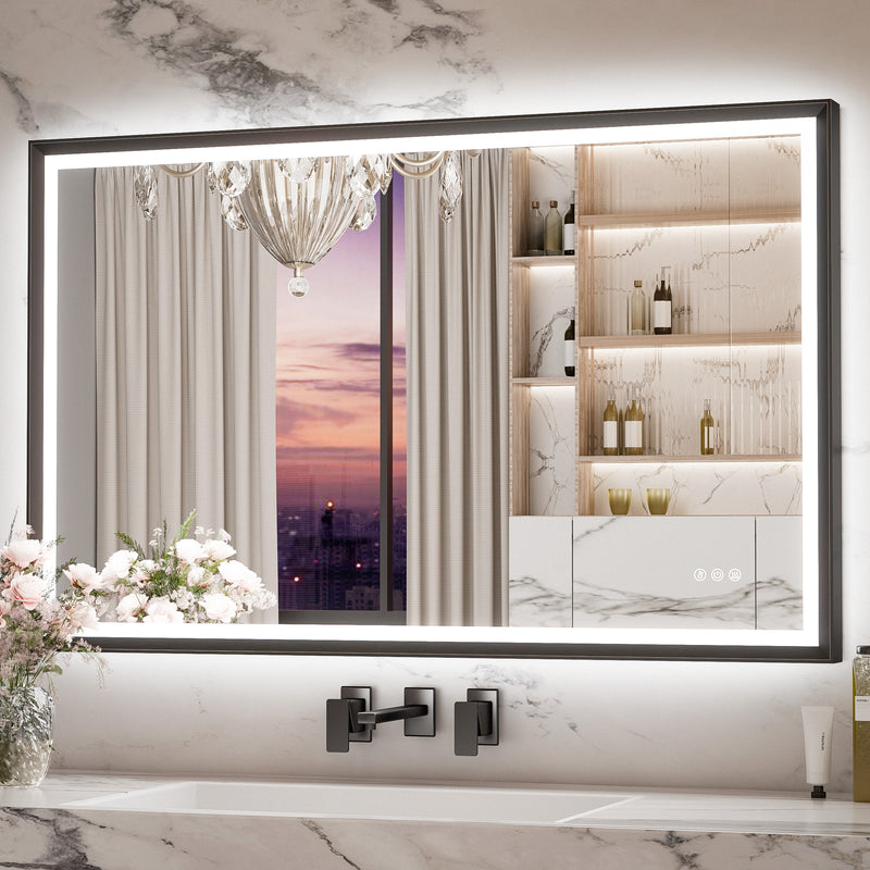 3 Color Frontlit & Backlit LED Bathroom Mirror Anti-Fog Dimmable Wall Mounted Vanity Mirror 3000K 4500K 6000K IP54 Waterproof