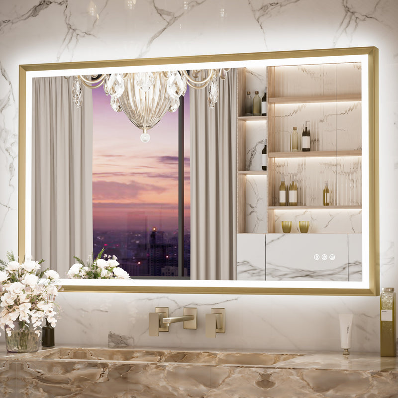 3 Color Frontlit & Backlit LED Bathroom Mirror Anti-Fog Dimmable Wall Mounted Vanity Mirror 3000K 4500K 6000K IP54 Waterproof