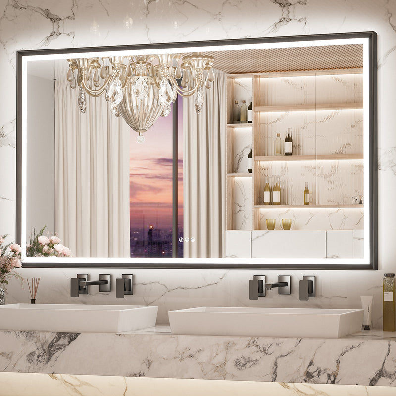 3 Color Frontlit & Backlit LED Bathroom Mirror Anti-Fog Dimmable Wall Mounted Vanity Mirror 3000K 4500K 6000K IP54 Waterproof