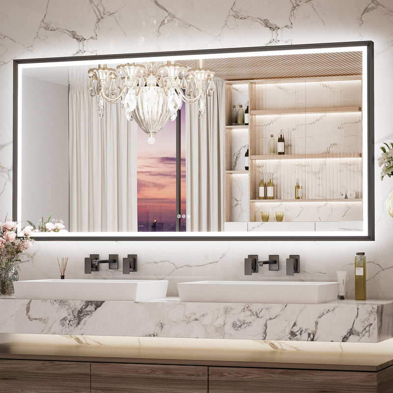 3 Color Frontlit & Backlit LED Bathroom Mirror Anti-Fog Dimmable Wall Mounted Vanity Mirror 3000K 4500K 6000K IP54 Waterproof