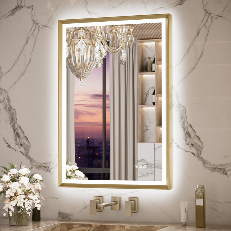 3 Color Frontlit & Backlit LED Bathroom Mirror Anti-Fog Dimmable Wall Mounted Vanity Mirror 3000K 4500K 6000K IP54 Waterproof