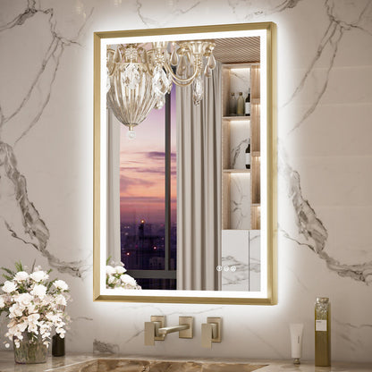 3 Color Frontlit & Backlit LED Bathroom Mirror Anti-Fog Dimmable Wall Mounted Vanity Mirror 3000K 4500K 6000K IP54 Waterproof