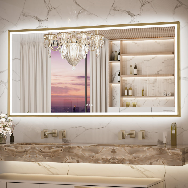 3 Color Frontlit & Backlit LED Bathroom Mirror Anti-Fog Dimmable Wall Mounted Vanity Mirror 3000K 4500K 6000K IP54 Waterproof
