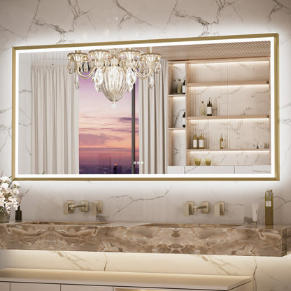 3 Color Frontlit & Backlit LED Bathroom Mirror Anti-Fog Dimmable Wall Mounted Vanity Mirror 3000K 4500K 6000K IP54 Waterproof