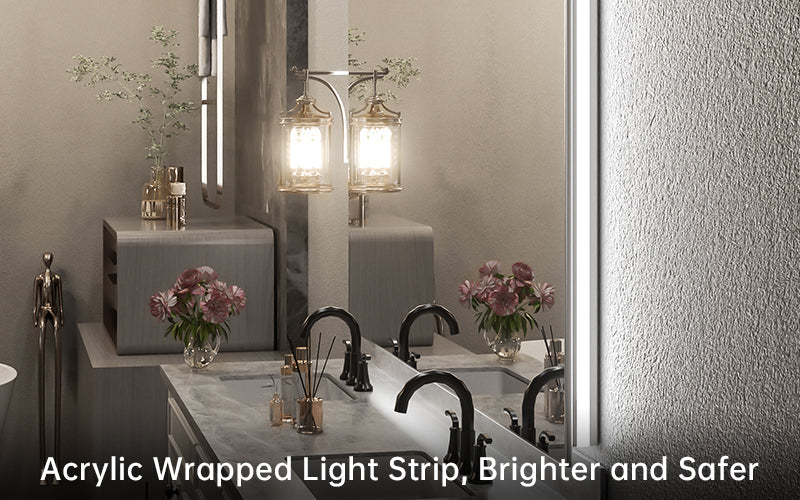 3 Color Frontlit & Backlit LED Bathroom Mirror Anti-Fog Dimmable Wall Mounted Vanity Mirror 3000K 4500K 6000K IP54 Waterproof