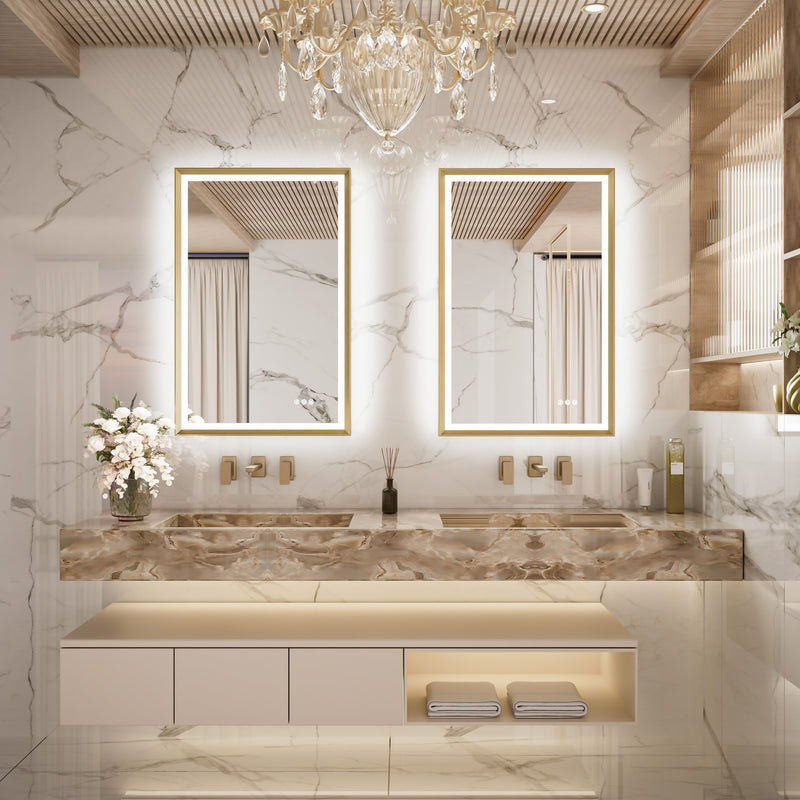 3 Color Frontlit & Backlit LED Bathroom Mirror Anti-Fog Dimmable Wall Mounted Vanity Mirror 3000K 4500K 6000K IP54 Waterproof