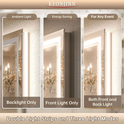3 Color Frontlit & Backlit LED Bathroom Mirror Anti-Fog Dimmable Wall Mounted Vanity Mirror 3000K 4500K 6000K IP54 Waterproof