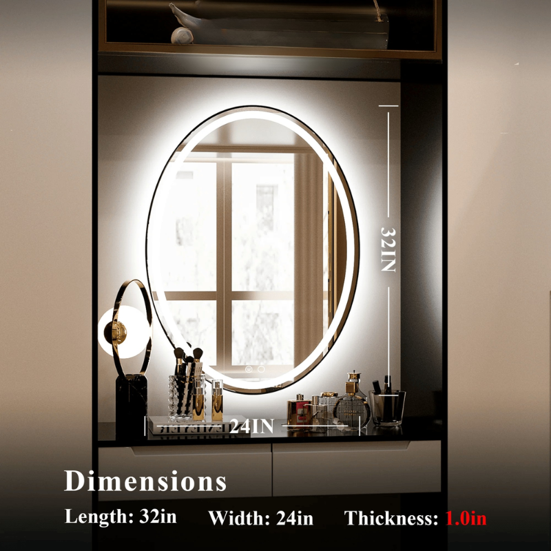 Modern Oval Frontlit Bathroom LED Mirror with Anti Fog Dimmable Light Waterproof Wall Mounted Vanity Mirror with Aluminum Frame
