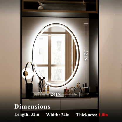 Modern Oval Frontlit Bathroom LED Mirror with Anti Fog Dimmable Light Waterproof Wall Mounted Vanity Mirror with Aluminum Frame