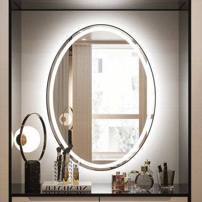 Modern Oval Frontlit Bathroom LED Mirror with Anti Fog Dimmable Light Waterproof Wall Mounted Vanity Mirror with Aluminum Frame
