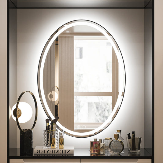 Modern Oval Frontlit Bathroom LED Mirror with Anti Fog Dimmable Light Waterproof Wall Mounted Vanity Mirror with Aluminum Frame